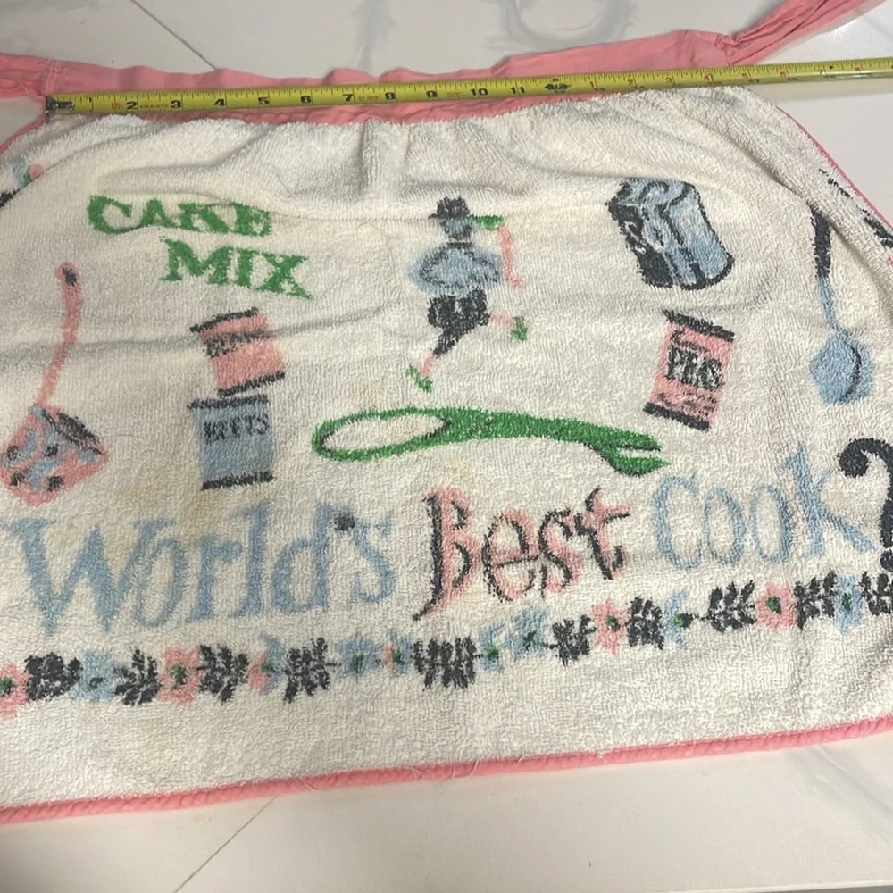 Vintage pink, white, blue TerryCloth Half Apron cake mixThemed Terrycloth Cotton